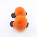 SCTX15-1 soft fluffy real fox fur slides children fur slippers